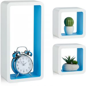 Image de Relaxdays 10021884_361 Étagère suspendue lot de 3 support mural flottant meuble rangement bois MDF tablette, blanc-bleu, 10 x 21,5 x 42,5 cm 1,58 Kg