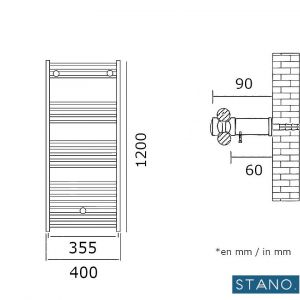 Stano Radiateur sèche-serviettes eau chaude CODA 120 x 40 cm noir mat Noir