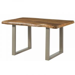 Table à manger 140x90 en bois de manguier laqué naturel pieds en u gris freeform 5 - natur