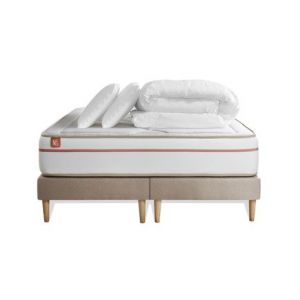 Pack prêt à dormir matelas LE PAISIBLE 160x200cm Mémoire de forme BioVisco + double sommiers Beige + 2 oreillers + couette