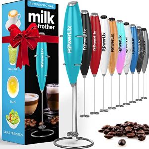 100% PowerLix Mousseur à Lait Électrique à Piles - Mousseur Lait avec support en acier inoxydable, puissant 19000 tr/min Bleu ciel