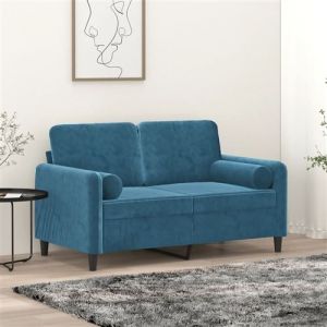 VidaXL Canap&eacute; 2 places avec oreillers d&eacute;coratifs bleu 120 cm velours