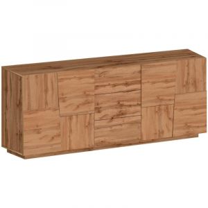 Dmora - Buffet Ddamsgaar, Buffet de salon, Buffet de salon avec 4 portes et 3 tiroirs, 220x44h86 cm, Chêne