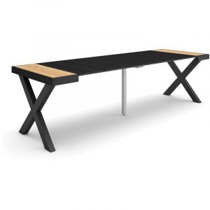 Table console extensible, Console meuble, 260, Pour 12 personnes, Pieds bois massif, Style moderne, Ch&ecirc;ne et noir - Skraut Home