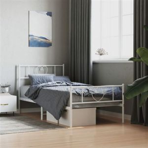 VidaXL Cadre de lit métal avec tête de lit/pied de lit blanc 90x190 cm
