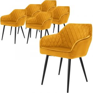 Lot de 6x chaises de salle à manger rembourrée en velours fauteuils en moutarde