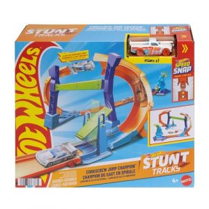 Mattel Coffret Piste Looping et Saut Piste Multi Crash avec une voiture &agrave; l&rsquo;&eacute;chelle 1/64, pistes et adaptateurs Speed Snap, se replie pour le ranger, JLM91