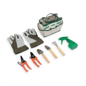 Image de Alice's Garden Sacoche d'outils de jardinage avec gants, r&acirc;teau, mini pelle, transplantoir, s&eacute;cateur, cisaille, pulv&eacute;risateur