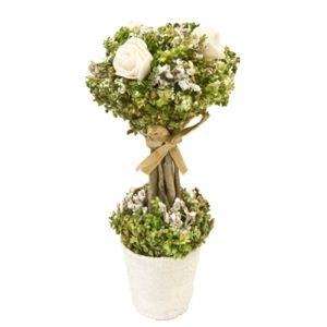 Composition de fleurs et roses séc es sur tiges dans un pot Blanc