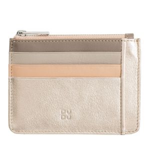 Dudu Porte-Cartes Femme Petit en Cuir Nappa Rose métal avec Fermeture Zip et Porte-Cartes bancaires Ballerina