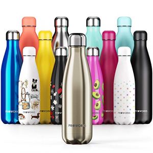 Image de PROWORKS Bouteille d'eau Isot rme, sans BPA, Gourde INOX Reutilisable pour Maintien Chaud de 12 ures & du Froid Jusqu&rsquo;&agrave; 24 ures, pour Sport, Gym, Voyage 1 Litre Or