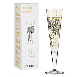Ritzenhoff & Breker 1071030 Verre à champagne 200 ml - Série Goldnacht N° 30 - Motif jardin rose avec or véritable - Fabriqué en Allemagne