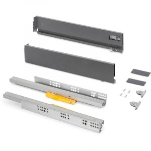 Emuca Tiroir ext&eacute;rieur Vertex Push Synchro avec r&eacute;glages 3D, hauteur 93mm, 40kg, profondeur 450mm, Acier, Gris antracite