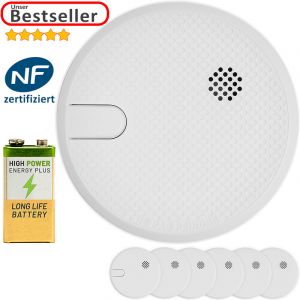 Deuba 6x D&eacute;tecteurs de fum&eacute;e blanc avec pile Certifi&eacute; NF Avertisseur s&eacute;curit&eacute; domicile