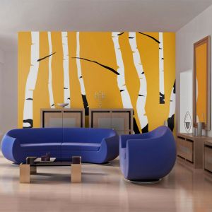 Artgeist Papier peint - Birches on the orange background 200x154