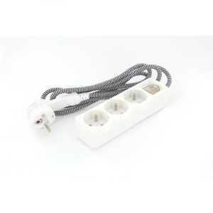 Chacon Mini-bloc Design 3x16A avec c&acirc;ble textile Blanc/Noir - 1,5m