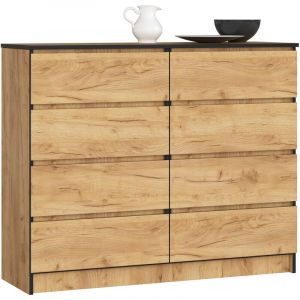 Commode Akord K120 Chêne Craft 120 cm 8 tiroirs façade Chêne Craft 120x40x99 cm