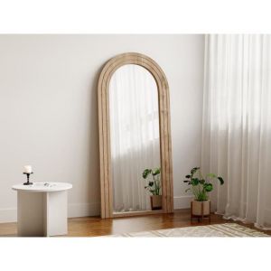 Vente-unique - Grand miroir arche en bois d'h&eacute;v&eacute;a - l. 70 x h. 150 cm - Naturel - anshun