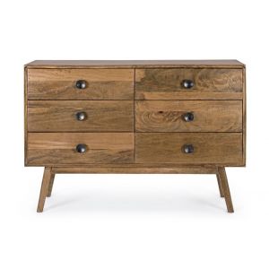 Hellin Commode en bois de manguier vintage 6 tiroirs L114 - santos