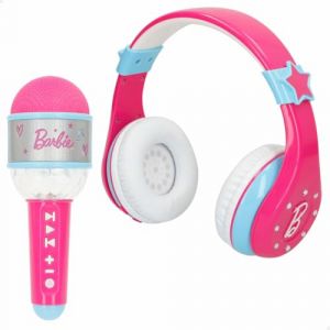 ColorBaby Barbie 47868 Lot d'&eacute;couteurs sans Fil Bluetooth avec Serre-t&ecirc;te et Microphone, lumi&egrave;res color&eacute;es, Jeu karaok&eacute;, c&acirc;ble USB, Cadeaux pour Filles de 4 Ans