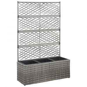 Jardinière lit surélevé plantes fleurs jardin en treillis 3 pots 83 x 30 x 130 cm résine tressée gris 02_0001261