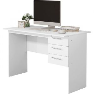 Table de Bureau. Bureau d'ordinateur. Table de Travail pc avec 3 tiroirs et verrou. 120x59x75cm. Blanc - Woltu