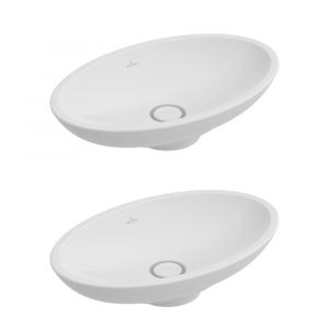 Image de Villeroy & Boch IDEAL STANDARD Lot de deux vasques ovales à poser 63X43 avec trop plein Loop & Friends - Blanc CeramicPlus