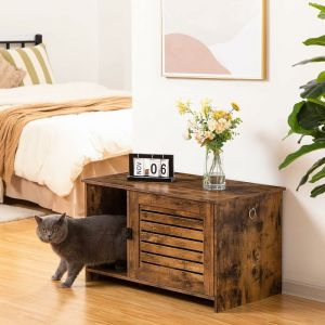 Maison de Toilette pour Chats, Meuble Litiere Chat, Meuble pour Litière Fermé, Meuble de Rangement avec Portes à Persiennes, Toilette Privée pour