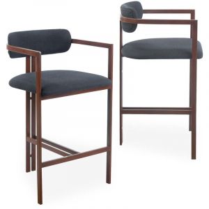 Cotecosy Lot de 2 chaises de bar design galilea métal effet bois foncé et tissu