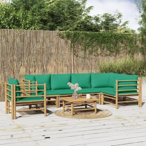 VidaXL Salon de jardin 7 pcs avec coussins vert bambou Brun