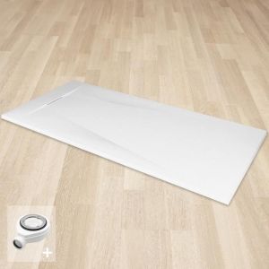 POLAR Receveur de douche blanc extra-plat texture effet pierre 90 x 120 cm + bonde