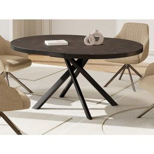 Table &agrave; manger extensible 4 &agrave; 6 personnes en c&eacute;ramique, MDF et m&eacute;tal - Effet marbre marron et gris - FEROLA