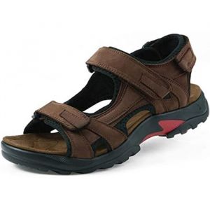 Sandales Homme Cuir de Vachette Bout Ouvert Été Confortable pour Sport Trekking Plage Brun