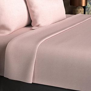 Soleil d'Ocre Drap plat uni en coton - 240 x 290 cm - Rose - Livraison gratuite