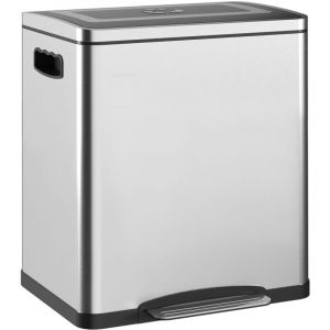Homcom Poubelle de cuisine 2 x 15L - poubelle à pédale 2 compartiments seaux amovibles - acier inox. brossé