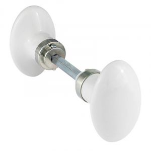 Ensemble de boutons de porte porcelaine de limoges nickel&eacute; mat