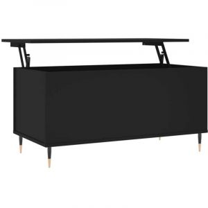 D&eacute;coshop26 Table basse avec plateau relevable design moderne et contemporain 90 x 44,5 x 45 cm bois d'ing&eacute;nierie noir et m&eacute;tal DEC039806