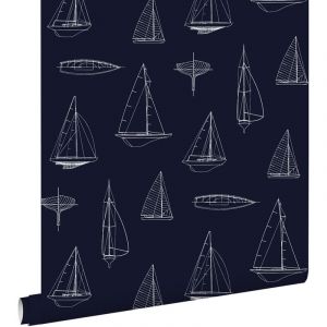 Estahome - papier peint bateaux bleu marine