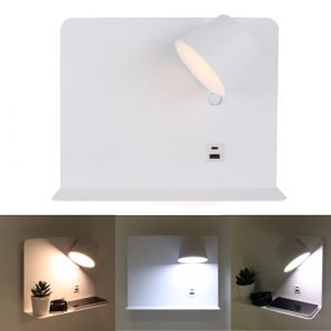 Applique murale blanche avec USB-C et LED 6W dimmable 28cm