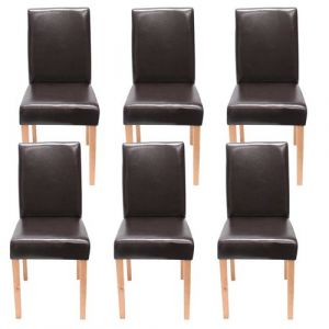 Mendler Lot de 6 chaises de s&eacute;jour Littau, simili cuir, marron, pieds clairs
