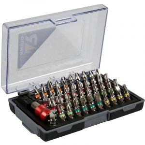 Rhino Set d'embouts pour tournevis - coffret d'embouts de vissage courts 42 pi&egrave;ces avec porte-embout - acier S2 - bagues de co
