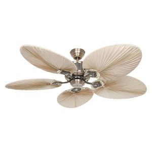 Boutica-design Ventilateur de Plafond Caribbean Dream Eco II 137cm Laiton Palme Naturelle -