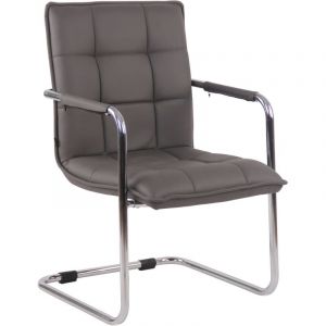Décoshop26 Chaise visiteur fauteuil de bureau sans roulettes en cuir synthétique gris cadre métal