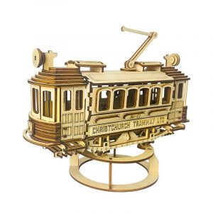 Dam Maquette en bois 3d, avec mouvement m&eacute;canique design de tramway ancien.