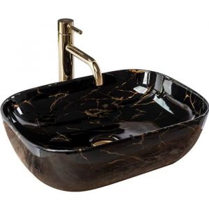 Image de Réa VASQUE BELINDA BLACK MARBLE SHINY LAVABO NOIR A POSER RECTANGULAIRE