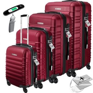 KESSER Set de 4 Valise rigide de Voyage Avec Roulettes et Poignée | 4 tailles Bagage Cabine ABS Trolley Avec Serrure Bordeaux