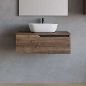 Meuble de salle de bain 80cm avec vasque à poser arrondie - sans miroir - 1 tiroir - tabaco (bois foncé) - CADIX