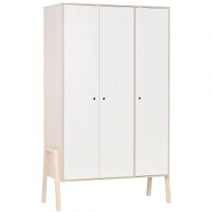 Image de Calicosy Armoire 3 portes, 5 étagères et 1 penderie - Blanc et beige