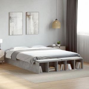VidaXL Cadre de lit gris béton 160x200 cm bois d'ingénierie, lit, lit double, lit de rangement, sommier, meubles de chambre, cadre de lit double
