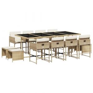 VidaXL Ensemble à Manger de Jardin avec Coussins 13 pcs Moderne, Beige Résine Tressée 3211342